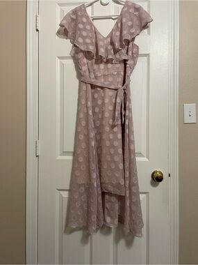 Julia Jordan Pink Clip Dot Ruffle Midi Faux Wrap Dress Size 14